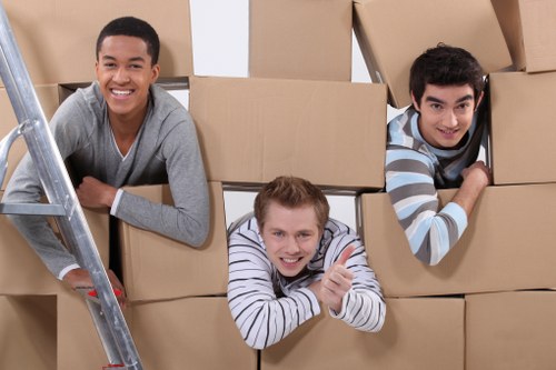 Packed boxes and furniture prepared for a Catford house move